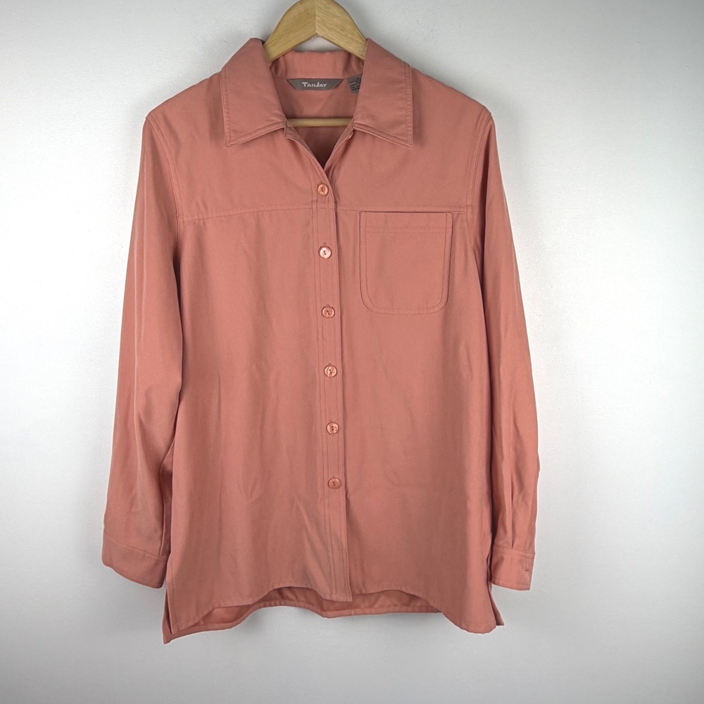 Tanjay Peachy Button Up Long Sleeve Shirt Size 12 Soft Classic Minimalist Top